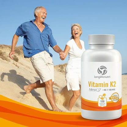 Vitamin K2 MK7 100 Mcg with MenaQ7-120 Veg Caps | from Natto | Heart & Bone Health | Cardiovascular Support | Non-GMO