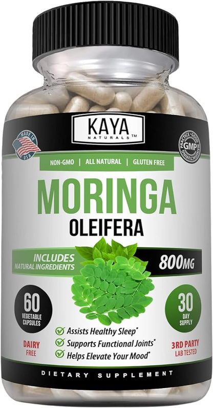 Kaya Naturals Moringa Leaf Extract - Complete Greens Superfood Supplement - Pure Miracle Tree Moringa - Boost Energy Naturally - Nutrient Dense Vitamins for Adult - 60 Veggie Count