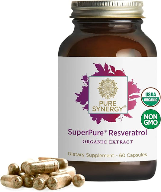 PURE SYNERGY SuperPure Resveratrol Extract | Organic Resveratrol Supplement | Antioxidant Trans-Resveratrol Extract with Grape Polyphenols | for Healthy Aging, Heart, and Skin Health (60 Capsules)