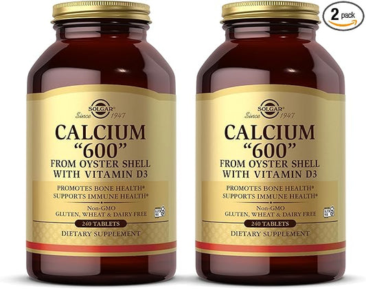 Solgar Calcium "600" - 240 Tablets, Pack of 2 - from Oyster Shell with Vitamin D3 - Non-GMO, Gluten Free, Dairy Free - 240 Total Servings