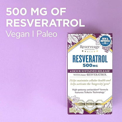 Reserveage Beauty, Resveratrol 500 mg, Antioxidant Supplement for Heart and Cellular Health, Supports Healthy Aging and Immune System, Paleo, Keto, 60 Capsules