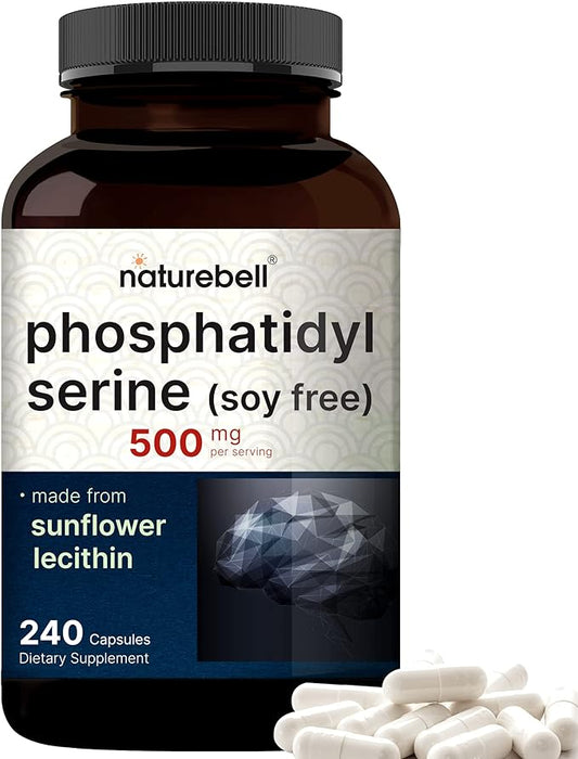 Ultra Strength Phosphatidylserine Supplement 500mg Per Serving, 240 Capsules | Soy Free, Derived from Sunflower Lecithin – Supports Cognitive Health and Brain Function – Non-GMO