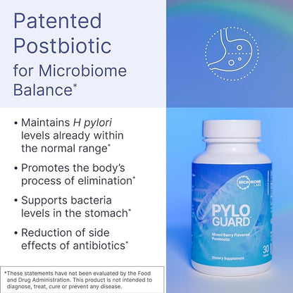 Microbiome Labs PyloGuard - Patented Lactobacillus reuteri DSM17648 Drink Mix - Gut Health & Immune Support Supplement - Mixed Berry Flavored Postbiotic (30 Capsules, Add Contents to Water)