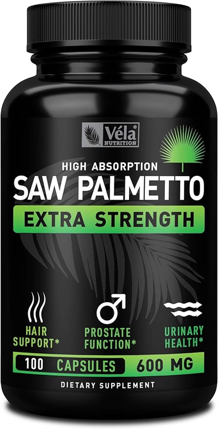 Vela Saw Palmetto Extra Strength High Absorption Supplement Capsules - No Bad Smell - 1 Capsule x Day - 600 mg