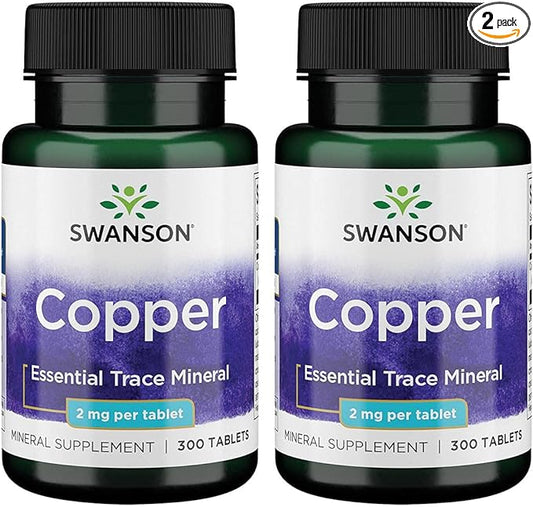 Swanson Copper Mineral Supplement - 2 mg (Copper Chelate) - Antioxidant, Immune System, and Cell Support - 300 Tablets (2 Pack)