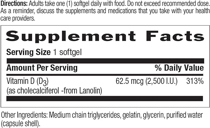 Country Life Vitamin D3, Non-Fish 2500 IU, 60 Softgels, Certified Gluten Free