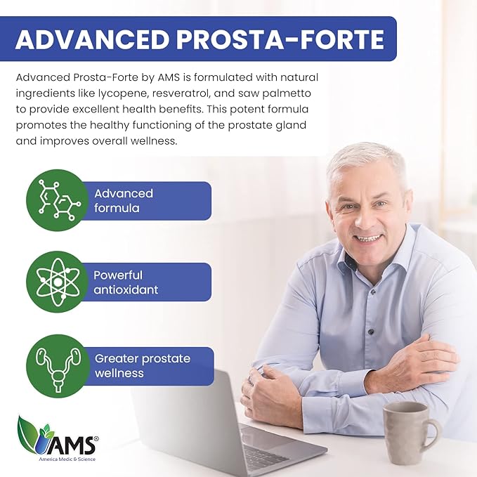 America Medic & Science Advanced Prosta-Forte (90 Caplets) | Prostate Supplement for Men | Dietary Pills with Saw Palmetto Extract, Vitamin D3, Zinc, and Pumpkin Seed Oil for Enhanced Prostate Health