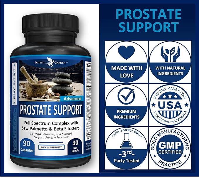 Prostate Support 33 Herbs Including Beta Sitosterol, Pygeum and Saw Palmetto for Men Prostate Health Supplements for Men, 90 Caps