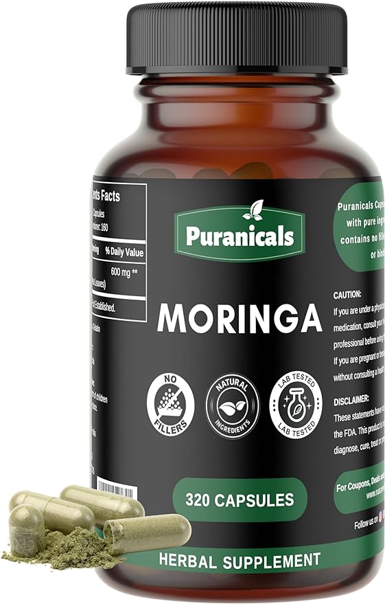 Moringa Premium 320 Capsules Boosts Immunity | Non GMO and Gluten Free | Herbal Supplement | 600 mg Per Serving | Made with Herb Moringa Leaf Powder