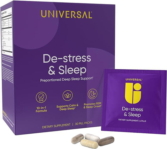 De-Stress & Sleep Daily Multivitamin Supplement, Relaxation, Sleep Onset, Vitamin C, B6, Magnesium, Ashwagandha, Melatonin, L-Theanine, Valerian Root, Zinc, Zylaria (30 Pack)