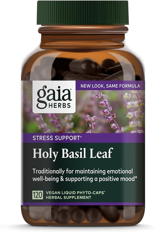 Gaia Herbs Holy Basil Leaf - Helps Sustain a Positive Mindset and Balance in Times of Stress - an Adaptogenic Ayurvedic Herb - 120 Vegan Liquid Phyto-Capsules (60-Day Supply)