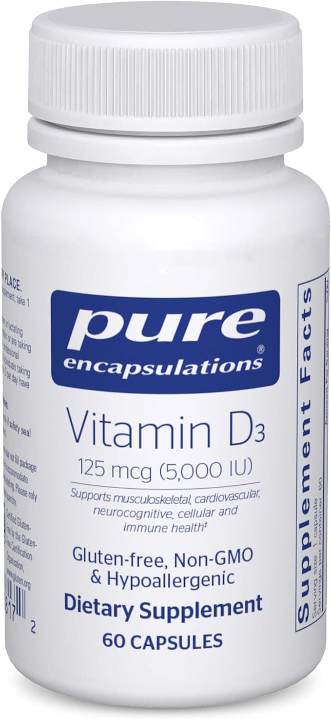 Pure Encapsulations Vitamin D3 125 mcg (5,000 IU) - Supplement to Support Bone, Joint, Breast, Heart, Colon, and Immune Health* - with Vitamin D - 60 Capsules