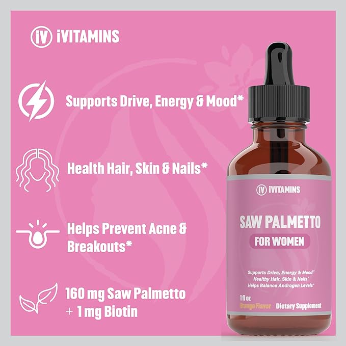 Saw Palmetto for Women | Helps to Reduce Hair Loss, Supports Healthy Hair, Skin, Nails, Energy, Mood & More | DHT Blocker for Women Hair Growth | Saw Palmetto for Women Hair Loss | 1 fl oz