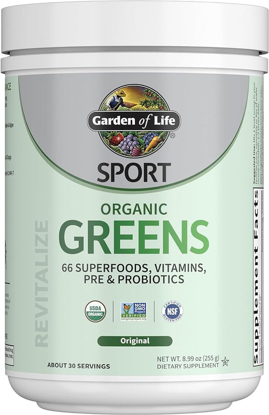 Garden of Life Sport Nutrition Greens and Superfoods Powder for Women and Men - Unflavored, Organic Blend - Spirulina, Fruit, Vitamins, Pre & Probiotics, Mushrooms, Athletic Supplements, 30 Servings