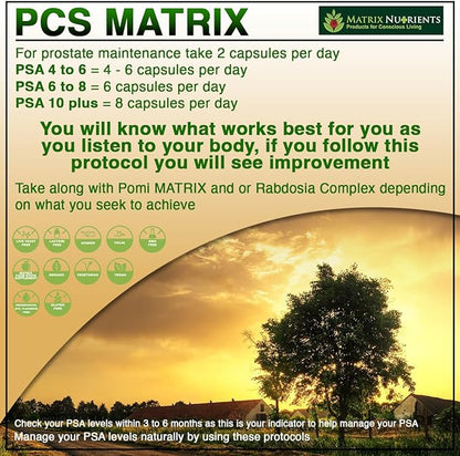 PCS Matrix - Lower PSA Levels - See Our LAB Results! - 100% Natural Ingredients: Saw Palmetto, Rabdosia, Scute, Plantago Focium, Chrysantaomum, Ganoderma, Lotus Seed - Vegan Capsules (60ct)