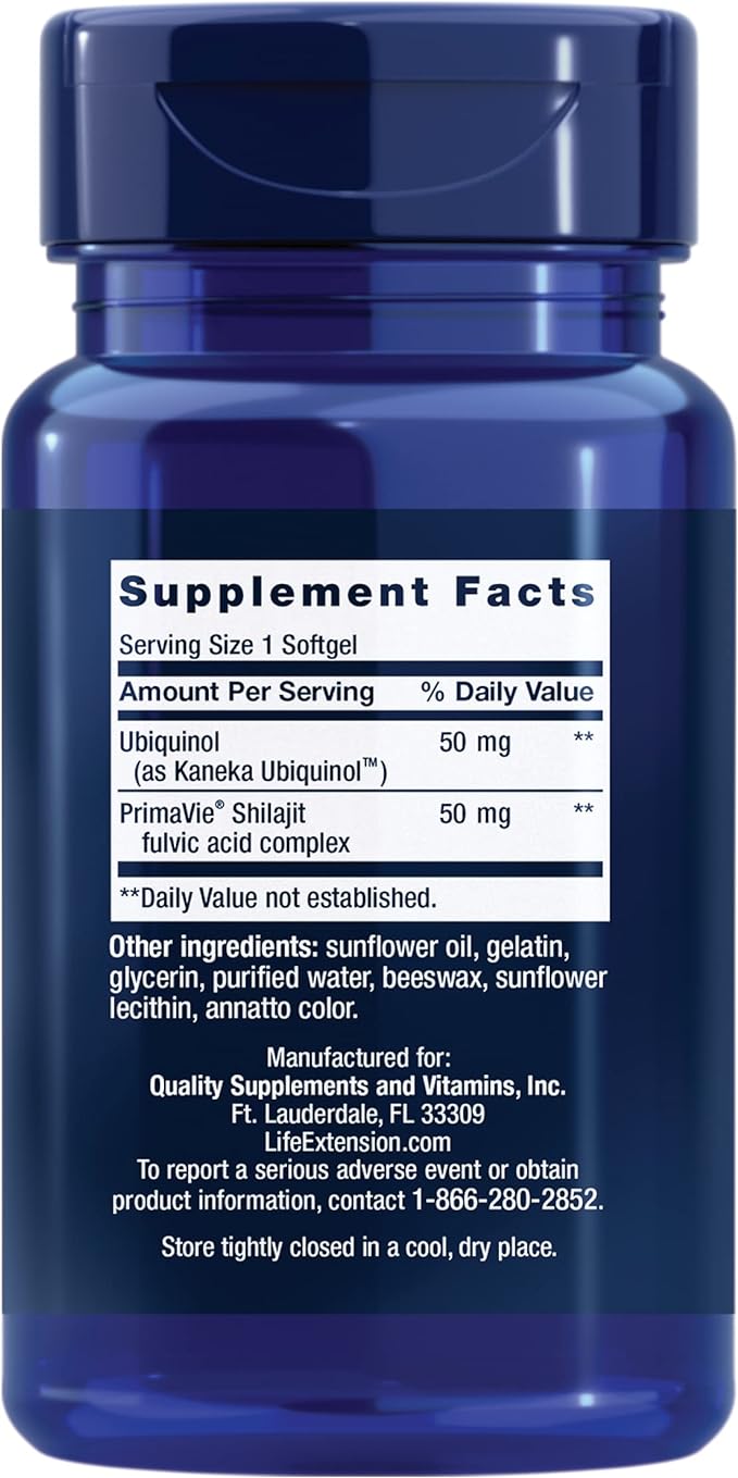 Life Extension Super Ubiquinol CoQ10 with Enhanced Mitochondrial Support, heart health supplement, maximum absorption, 50 mg, non-GMO, gluten-free, 100 softgels