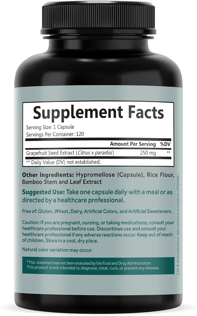 Grapefruit Seed Extract 250 mg - Maximum Strength, Non-GMO, Gluten Free, Kosher Certified - 120 Vegcaps, 120 Day Supply