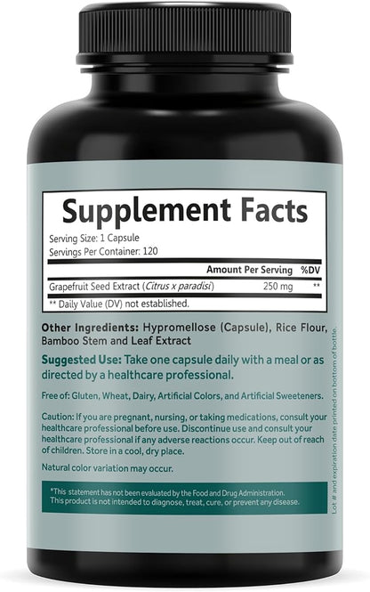 Grapefruit Seed Extract 250 mg - Maximum Strength, Non-GMO, Gluten Free, Kosher Certified - 120 Vegcaps, 120 Day Supply