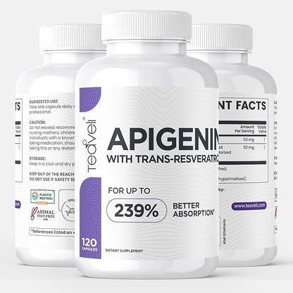 Advanced Apigenin Supplement with Resveratrol for Superior Bioavailability– 50mg Apigenin for Sleep Support Without Melatonin- Complements Magnesium Threonate, L Theanine- 60 Capsules, Vegan Friendly