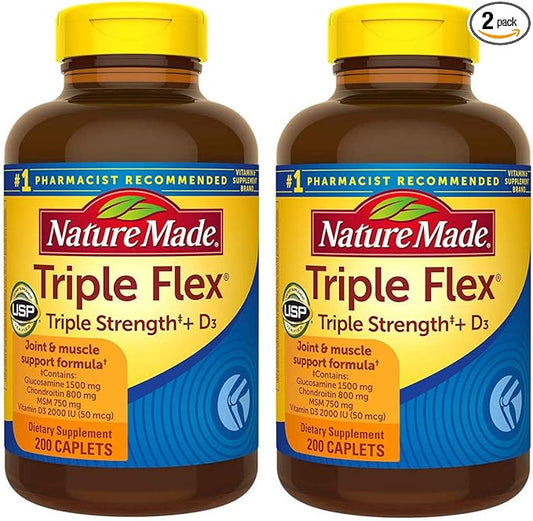 Nature Made TripleFlex, Glucosamine Chondroitin and MSM - 2 Bottles, 200 Caplets Each, 400 Caplets Total