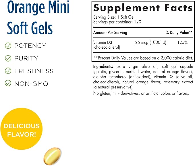 Nordic Naturals Pro Vitamin D3 1000, Orange - 120 Mini Soft Gels - 1000 IU Vitamin D3 - Supports Healthy Bones, Mood & Immune System Function - Non-GMO - 120 Servings