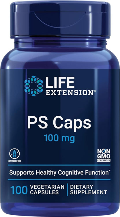 Life Extension PS Caps, phosphatidylserine, for Cognitive Performance, Gluten-Free, Non-GMO, Vegetarian, 100 Capsules