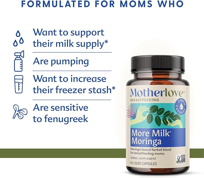 Motherlove More Milk Moringa (60 Liquid caps) Moringa-Based Lactation Supplement to Support Breast Milk Supply—Non-GMO, Organic Herbs, Vegan, Kosher