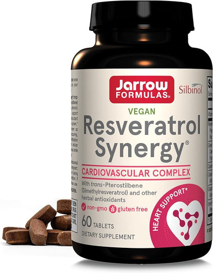 Jarrow Formulas Resveratrol Synergy 200 mg - 60 Tablets - Healthy Antioxidant Status - With trans-Pterostilbene - Heart Health - Includes Grape & Green Tea Extract - 60 Servings