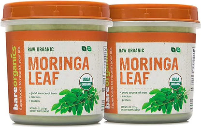 BareOrganics Moringa Leaf Superfood Powder, Organic, Vegan Supplement, 8 Ounces