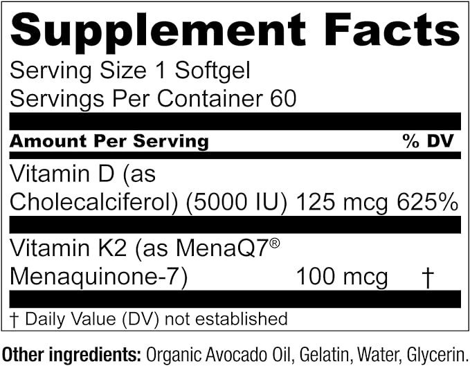 Live Conscious Vitamin K2 MK7 with D3 Supplement | Bone & Heart Health Support - Patented Vitamin K & Vitamin D3 5000 IU - 60 Softgels