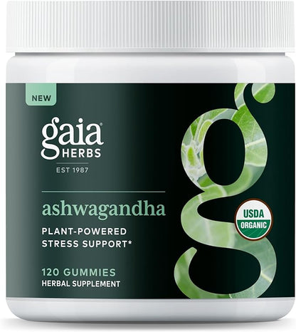 Gaia Herbs Organic Ashwagandha Gummies, Stress Support, Cinnamon, Ginger, Gluten Free, Vegan, 120 Count