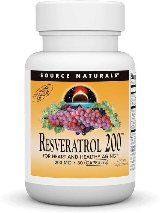 Source Naturals Resveratrol 200 mg for Heart and Healthy Aging - 30 Vegetarian Capsules