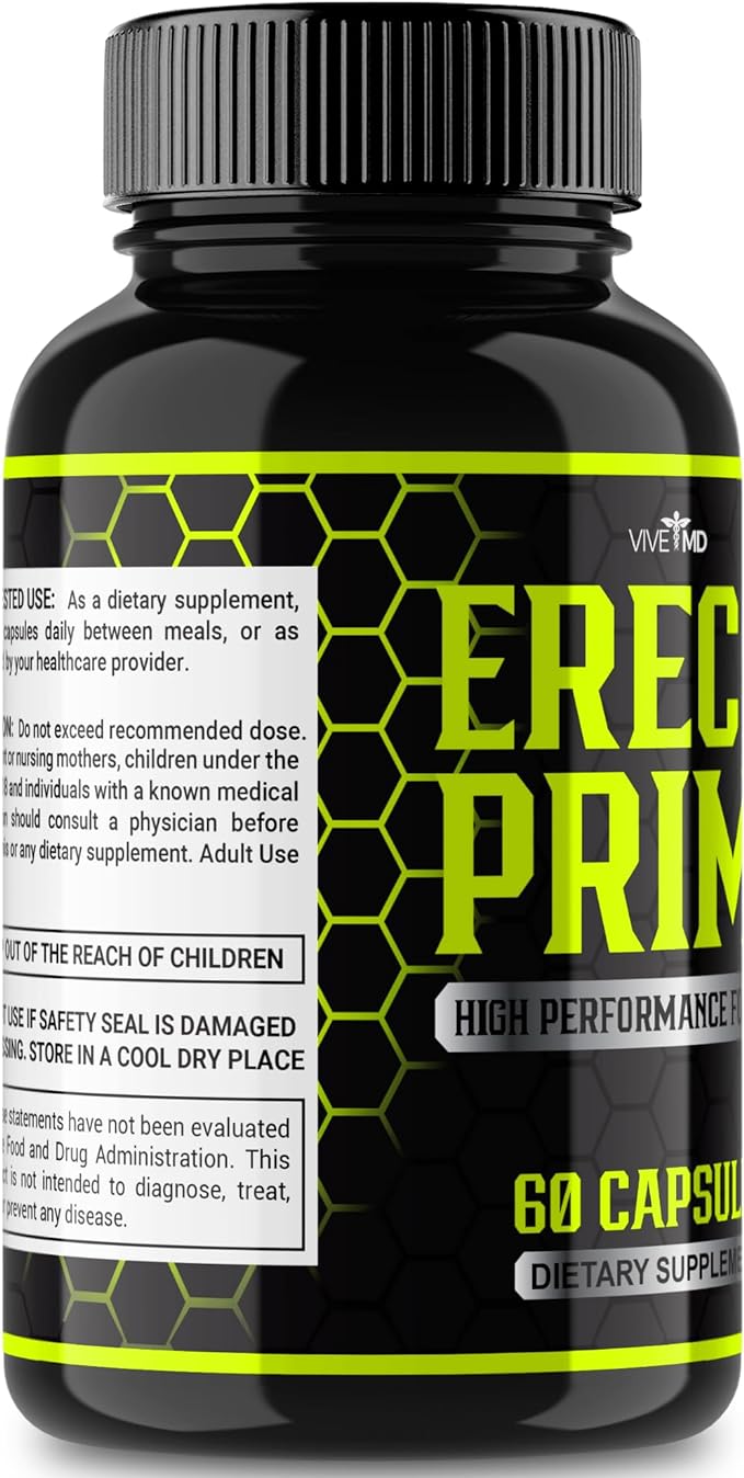 Erec Prime Official Formula with Saw Palmetto & Horny Goat Weed for Maximum Male Performance - Erecprime Reviews Dietary Supplement - Erecprime Pills for High Performance (60 Capsules)