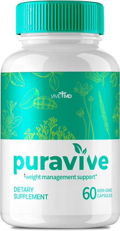 Puravive Premium Weight Management Capsules, Puravive Exotic Rice Method Advanced Formula with 60 Non-GMO Capsules, Featuring Garcinia Cambogia, Mango Fruit Powder & Raspberry Ketones Extract (1 Pack)