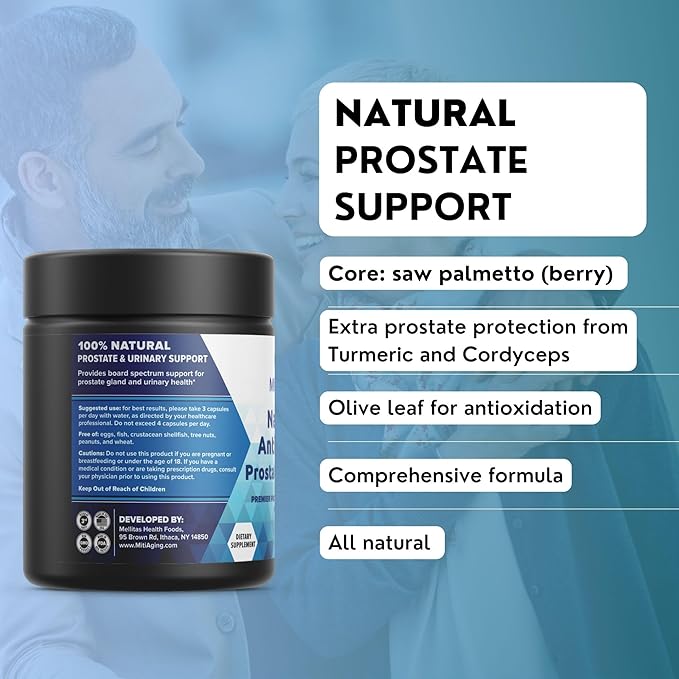 Natural Prostate Support for Aging Mitigation, with Organic Saw Palmetto, Olive Leaf, Milk Thistle, to Support Prostate Health, 90 Count, 30 Day Supply