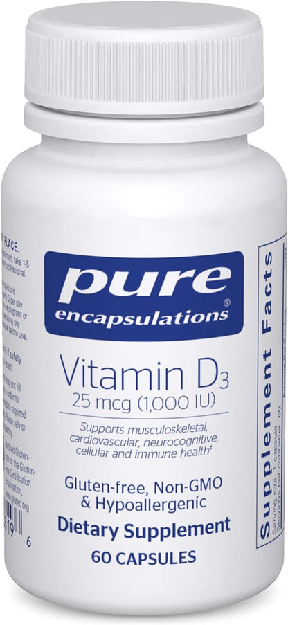 Pure Encapsulations Vitamin D3 25 mcg (1,000 IU) - Supplement to Support Bone, Joint, Breast, Heart, Colon & Immune Health - with Premium Vitamin D - 60 Capsules