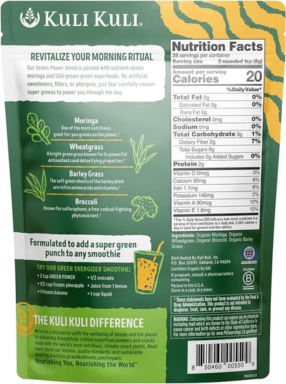 Kuli Kuli Green Power [6 oz] - Super Greens Powder - Nutrient Dense Moringa, Wheatgrass, Broccoli & Barley Grass Blend - 100% Plant Based Organic Superfood Posder Sourced from Remote Farms