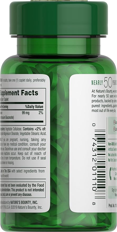 Nature's Bounty Potassium, Supports Fluid Balance, Dietary Supplement, 99 mg, 100 Caplets