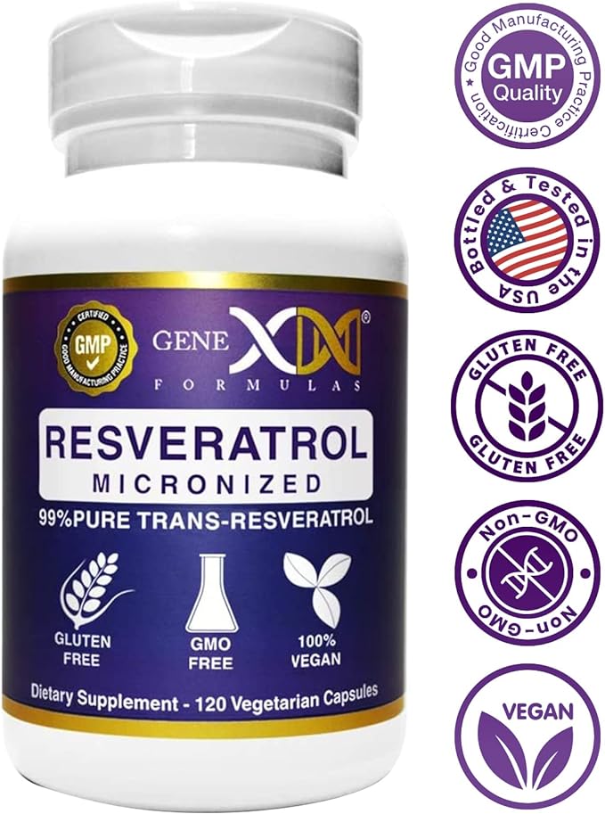 GENEX Trans Resveratrol 1000mg Serving 99% Pure Micronized Pharmaceutical Grade Trans-Resveratrol + Bioperine Extract mad in a GMP & NSF Certified Facility (4X 250mg Cpasules 120ct)