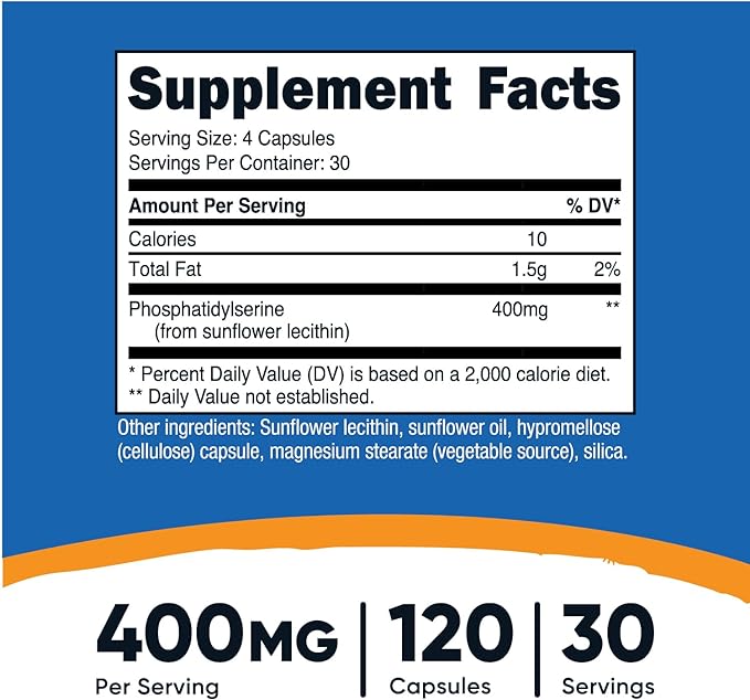 Nutricost Phosphatidylserine 400mg, 120 Capsules - Soy Free, 30 Servings, Vegetarian Friendly, Non-GMO, Gluten Free