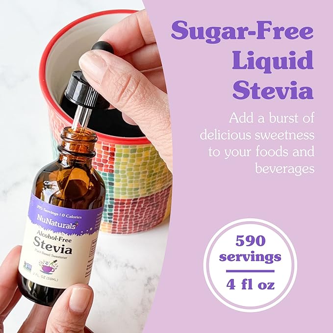 NuNaturals Liquid Stevia, Sugar-Free Sweetener, Plant-Based Sugar Substitute, Zero Calorie, Unflavored