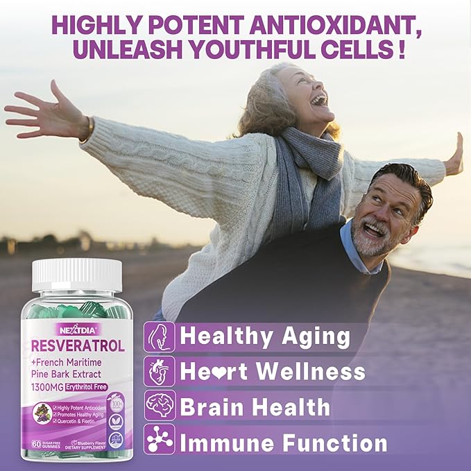 Resveratrol Supplement 1000mg - Sugar Free Resveratrol Gummies w/Pine Bark Extract, Quercetin, Fisetin & Grape Seed for Antioxidant, Heart, Healthy Aging & Brain, 98% Pure Trans Resveratrol, 120 Cts