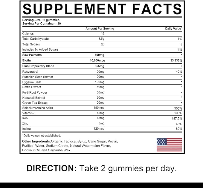 DHT Blocker Gummies Hair Growth Supplement, Super Potency Saw Palmetto & Biotin 10000 mcg for Women & Men, Plus 12 Proprietary Blend - Prevent Hair Loss, Blocking DHT Receptors, Hormonal Balance