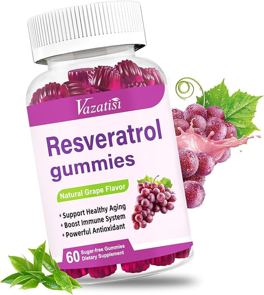 High Purity Resveratrol Gummies, 98% Trans-Resveratrol with Quercetin, Coq 10, Vitamin C - Reservatrol Supplement for Antioxidant, Joint, Anti-Aging - 60 Gummies