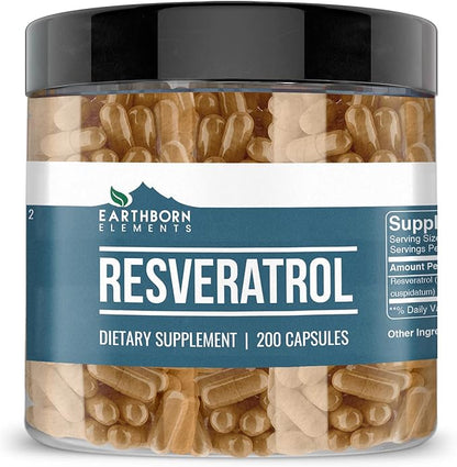 Earthborn Elements Resveratrol 200 Capsules, Pure & Undiluted, No Additives