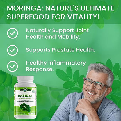 PURA VIDA MORINGA Capsules Single Origin Moringa Powder Organic. Moringa Leaf. Energy, Metabolism, & Immune Support. 120ct. 500mg Caps.