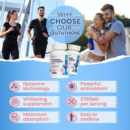 2700 MG Liposomal Glutathione Supplement, Max Absorption, Active Form L Glutathione reductase (GSH), with Hyaluronic Acid, Resveratrol, Powerful Antioxidant, Health Aging, 60 Softgels