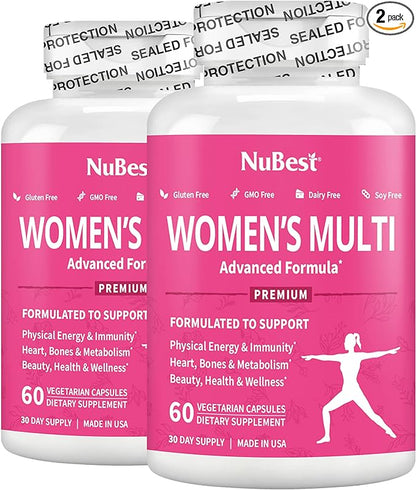 NuBest 39-in-1 Capsules Horny Goat Weed, Maca, Wild Yam, Red Clover, Cranberry, Arginine, Vitamins, Minerals, Herbals Supplement for Women by Women's Multi 18+ - Support Women's Health - Pack 2