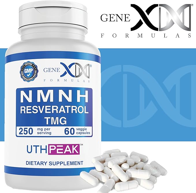 GENEX 250mg NMNH + Resveratrol + TMG (60 Capsules - 30 Servings) | NMNH (Dihydronicotinamide Mononucleotide) + 98% Resveratrol + TMG for Healthy Aging - Non-GMO, Gluten-Free, Vegetarian