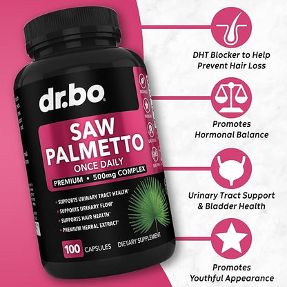 Saw Palmetto for Women Hair Loss - DHT Blocker for Women Hair Growth Plus Bladder Control Supplements Complex - Pure Saw Palmetto Hair Loss Supplement Capsules Support Extract & Urination Pills Aid